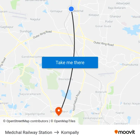 Medchal Railway Station to Kompally map