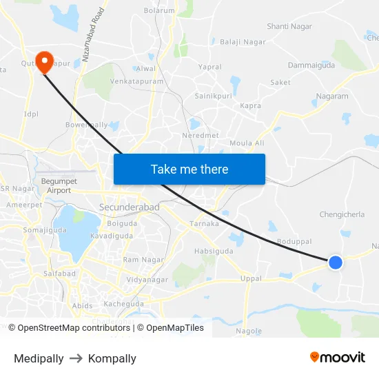Medipally to Kompally map