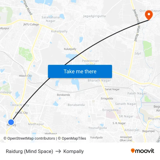 Raidurg (Mind Space) to Kompally map
