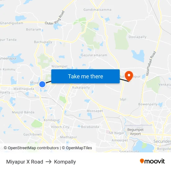 Miyapur X Road to Kompally map