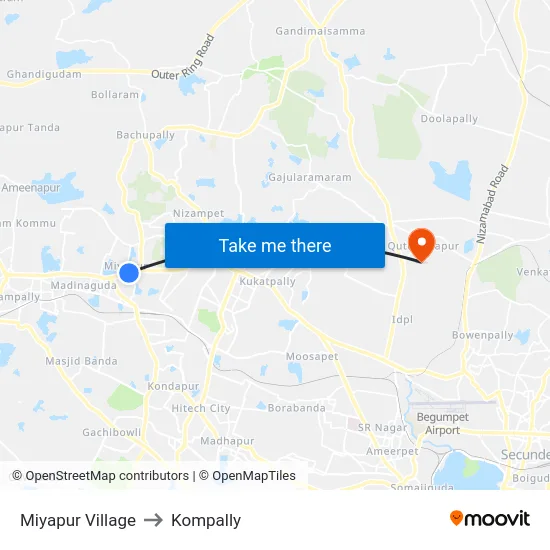 Miyapur Village to Kompally map