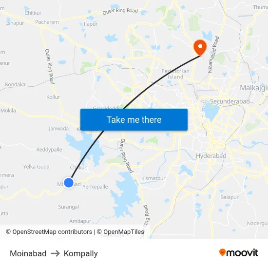 Moinabad to Kompally map