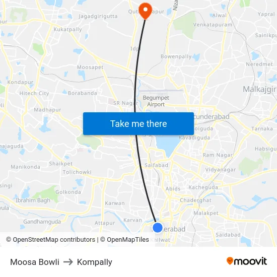 Moosa Bowli to Kompally map