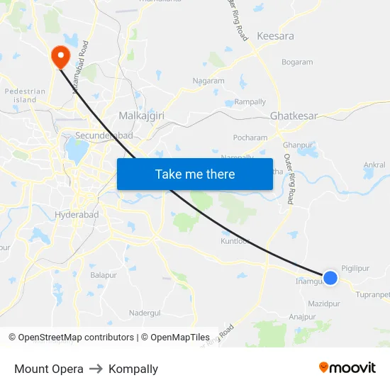 Mount Opera to Kompally map