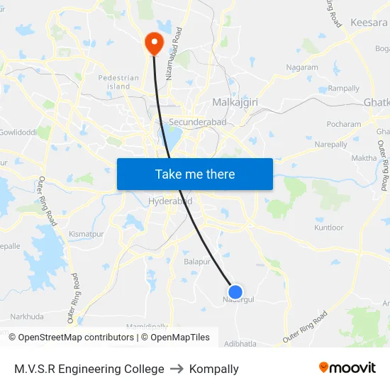 M.V.S.R Engineering College to Kompally map