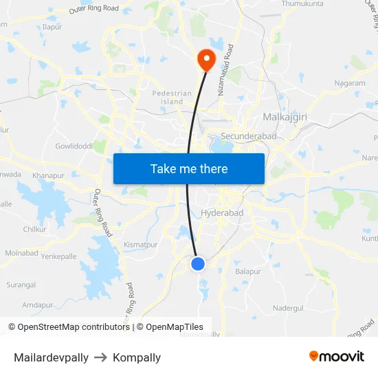 Mailardevpally to Kompally map