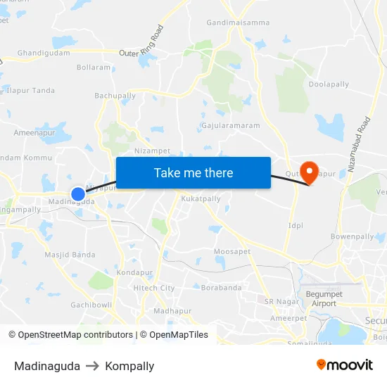 Madinaguda to Kompally map