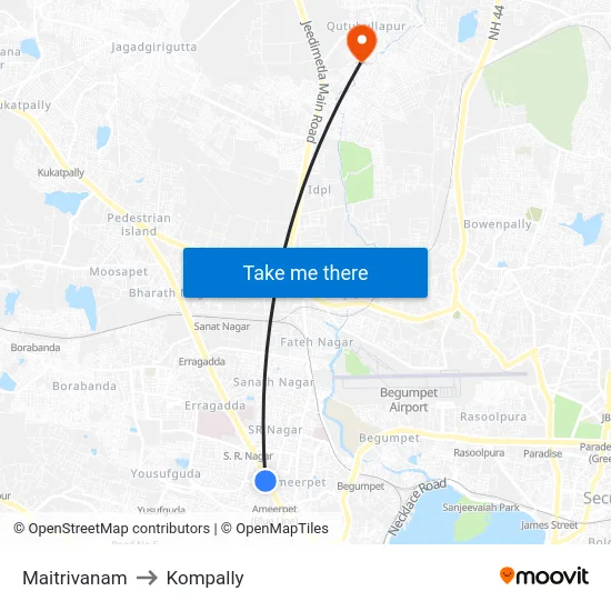 Maitrivanam to Kompally map