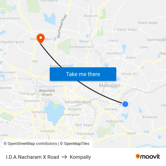 I.D.A.Nacharam X Road to Kompally map