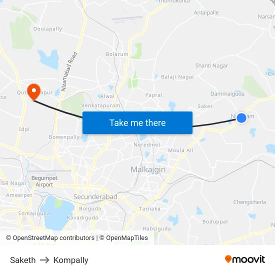 Saketh to Kompally map