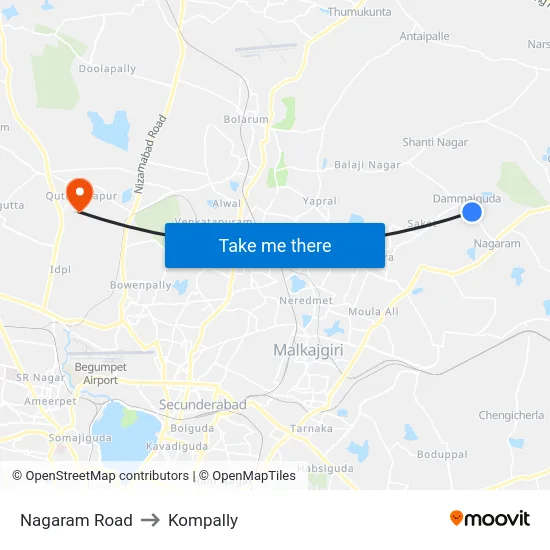 Nagaram Road to Kompally map