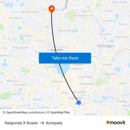 Nalgonda X Roads to Kompally map