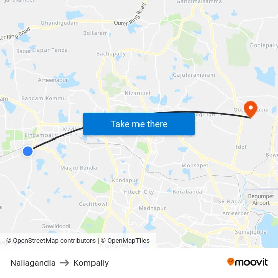 Nallagandla to Kompally map