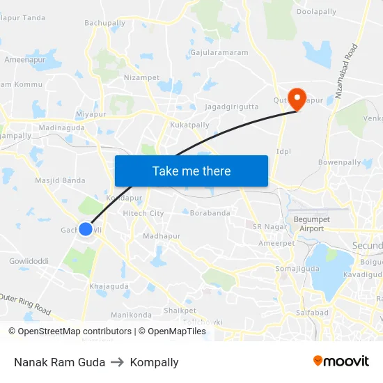 Nanak Ram Guda to Kompally map
