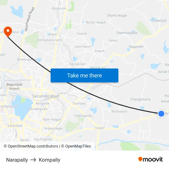 Narapally to Kompally map