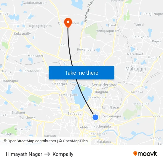 Himayath Nagar to Kompally map