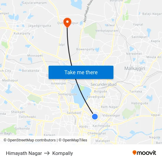 Himayath Nagar to Kompally map