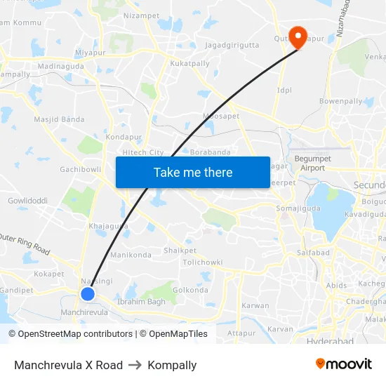 Manchrevula X Road to Kompally map