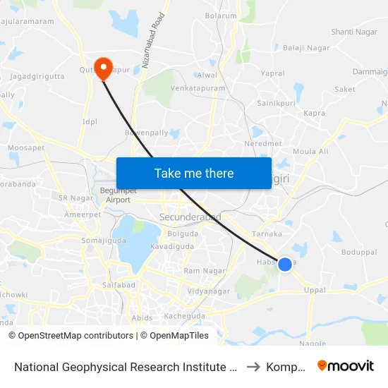 National Geophysical Research Institute (Ngri) to Kompally map