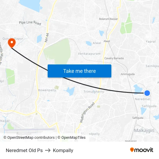 Neredmet Old Ps to Kompally map