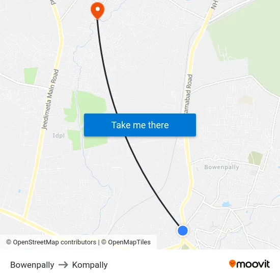 Bowenpally to Kompally map