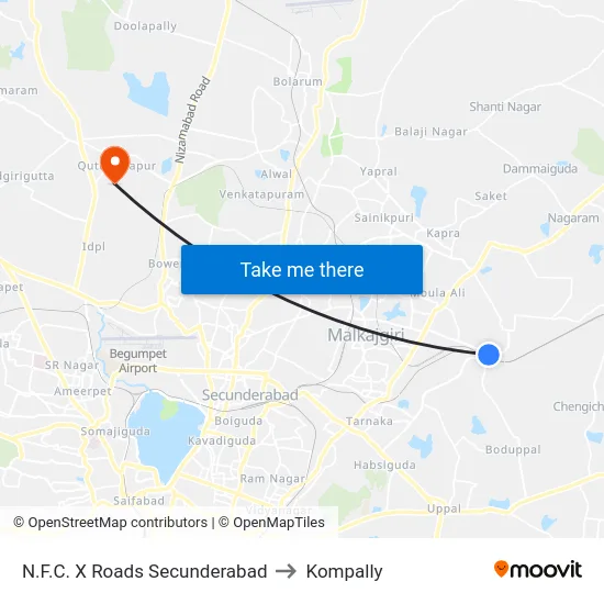 N.F.C. X Roads Secunderabad to Kompally map