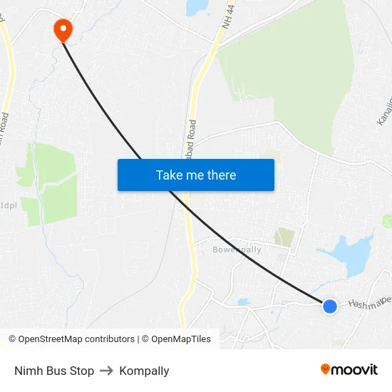 Nimh Bus Stop to Kompally map