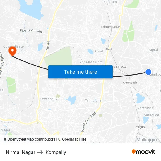 Nirmal Nagar to Kompally map