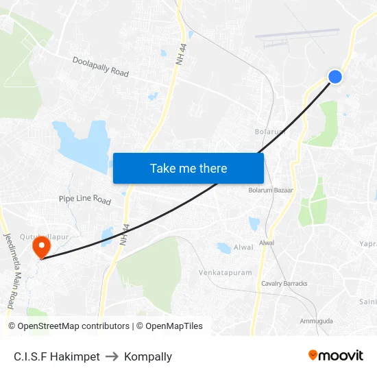 C.I.S.F Hakimpet to Kompally map