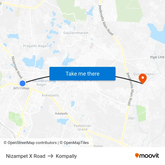 Nizampet X Road to Kompally map