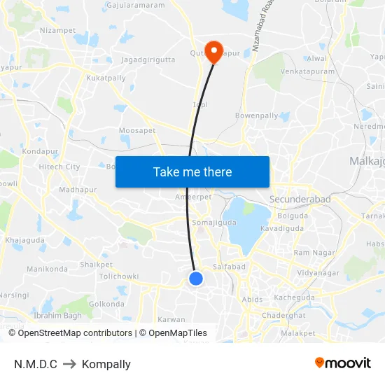 N.M.D.C to Kompally map