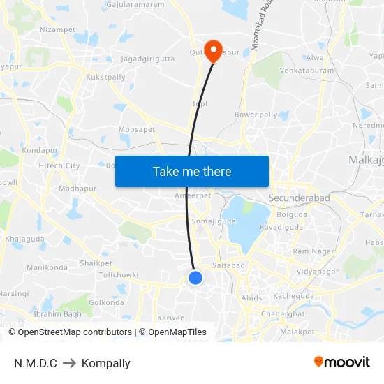 N.M.D.C to Kompally map