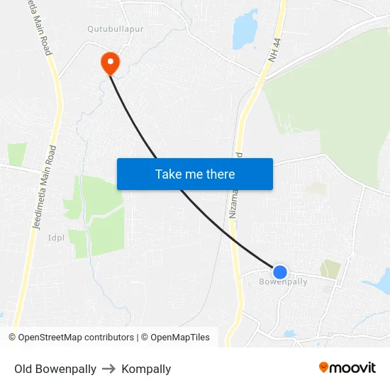 Old Bowenpally to Kompally map