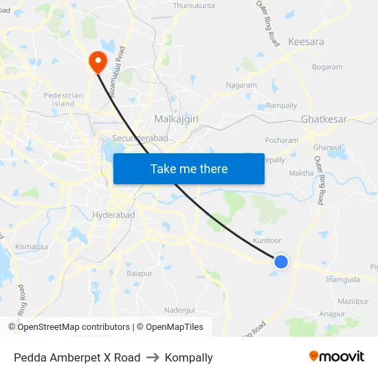 Pedda Amberpet X Road to Kompally map