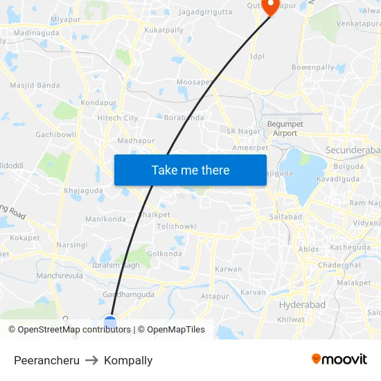 Peerancheru to Kompally map