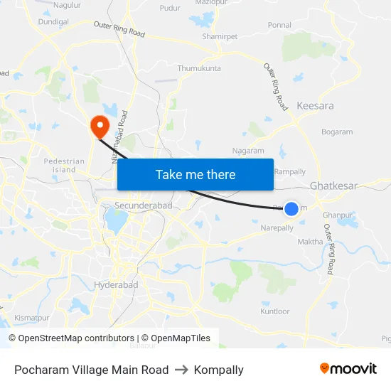 Pocharam Village Main Road to Kompally map