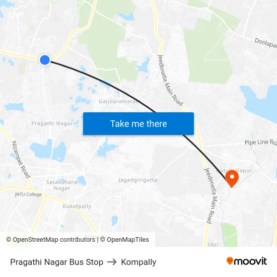 Pragathi Nagar Bus Stop to Kompally map