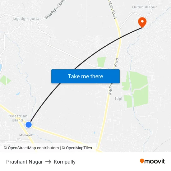 Prashant Nagar to Kompally map