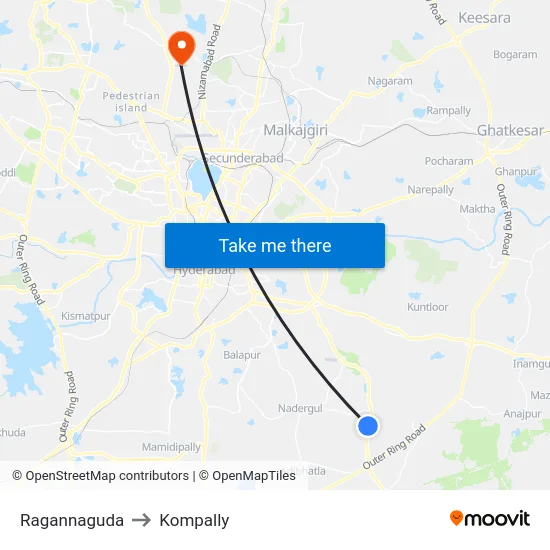 Ragannaguda to Kompally map