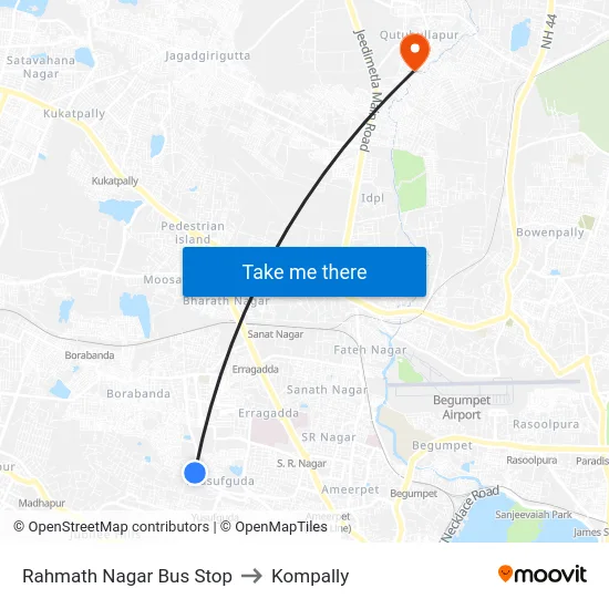 Rahmath Nagar Bus Stop to Kompally map