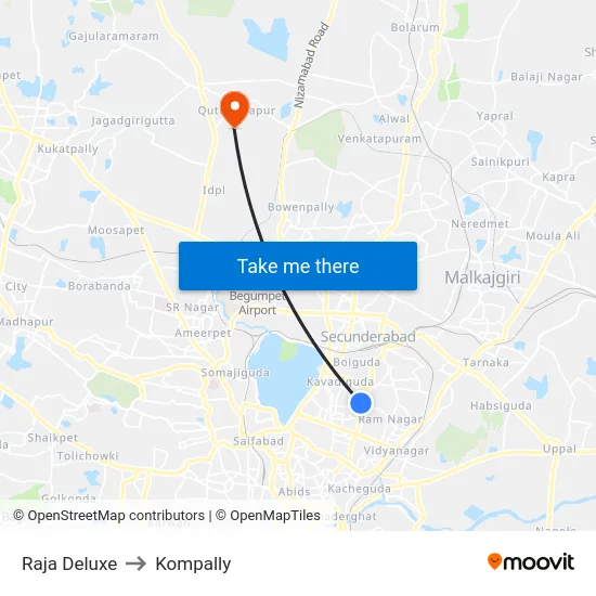 Raja Deluxe to Kompally map