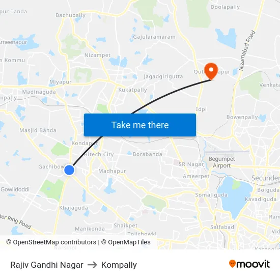 Rajiv Gandhi Nagar to Kompally map