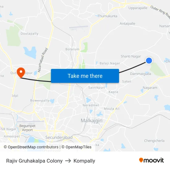 Rajiv Gruhakalpa Colony to Kompally map