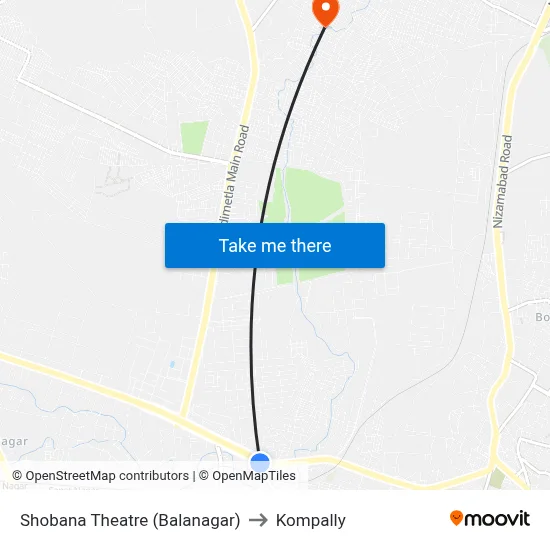 Shobana Theatre (Balanagar) to Kompally map