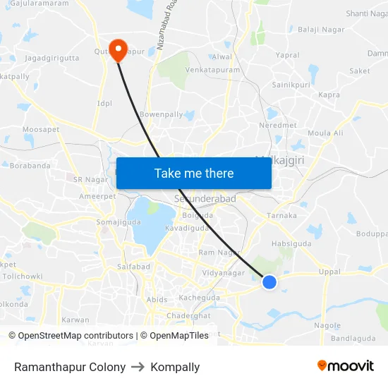 Ramanthapur Colony to Kompally map
