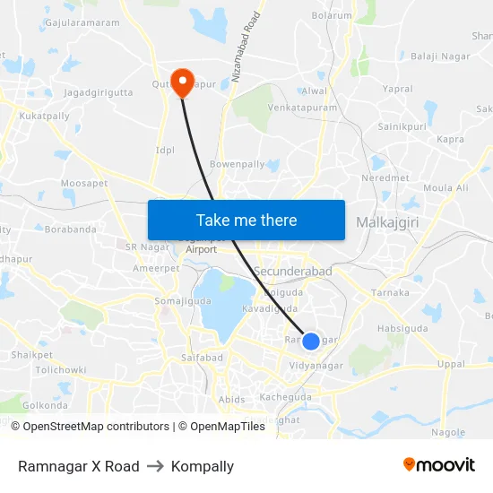 Ramnagar X Road to Kompally map