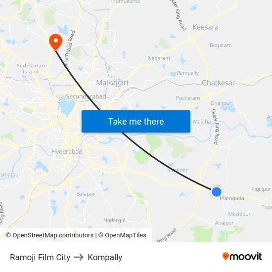Ramoji Film City to Kompally map