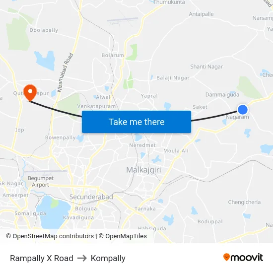 Rampally X Road to Kompally map