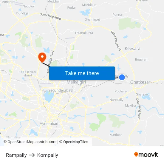 Rampally to Kompally map