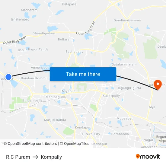 R.C Puram to Kompally map
